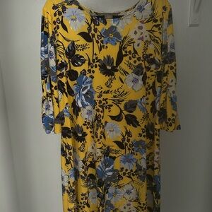 Floral Yellow Dress with Blue Accents